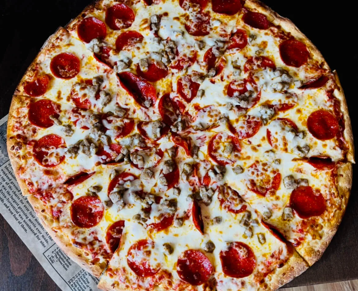 A pepperoni pie, straight from the oven